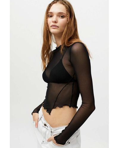 Urban Outfitters Uo Cairo Mesh Mock Neck Top - Black
