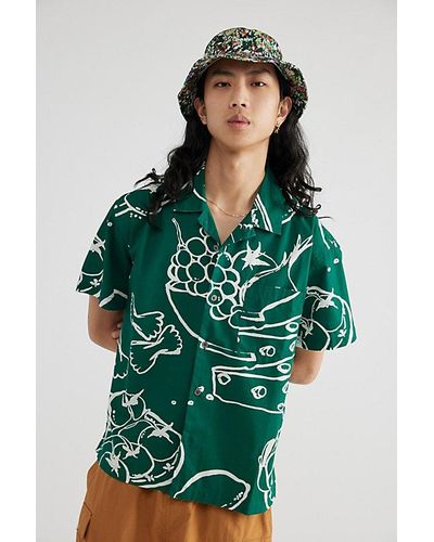 Obey Uo Exclusive Still Life Woven Short Sleeve Shirt Top - Green