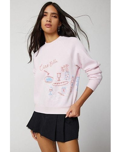 Project Social T Ciao Bella Dinner Party Crew Neck Sweatshirt - White