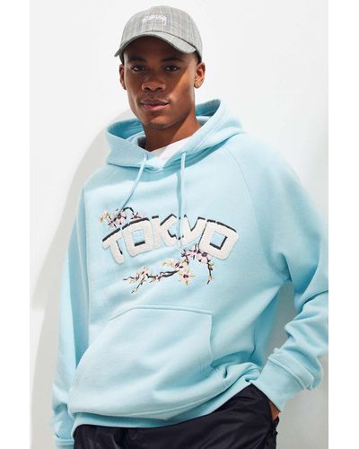 Urban Outfitters Uo Tokyo Embroidered Chenille Hoodie Sweatshirt - Blue