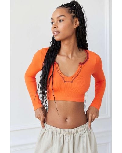 Out From Under Go For Gold Seamless Cropped Long Sleeve Top - Orange