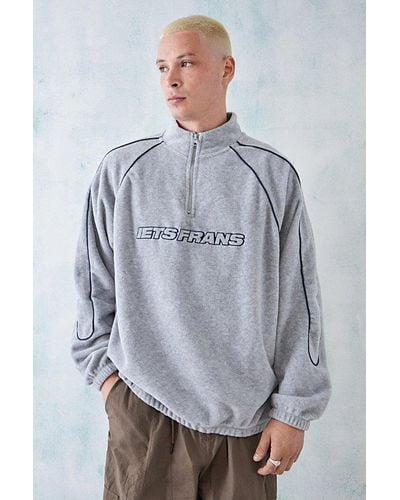 iets frans... Iets Frans. Piped Panelled Fleece Pullover Jacket - Grey