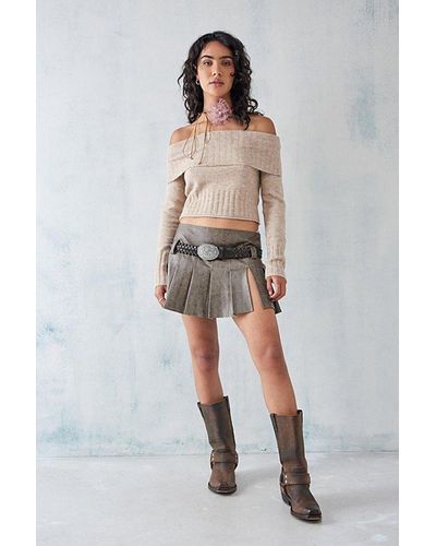 Urban Outfitters Uo Cracked Faux Leather Pleated Mini Skirt - Brown