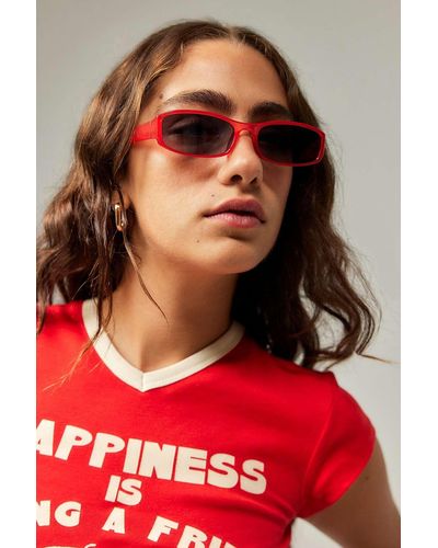 Urban Outfitters Uo Josephine Skinny Oval Sunglasses - Red