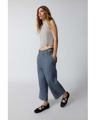 Urban Renewal Remade Plaid Slouchy Cropped Pant In Neutral,at Urban Outfitters - Blue