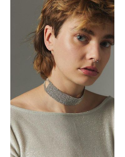 Urban Outfitters Statement Rhinestone Mesh Choker Necklace - Grey