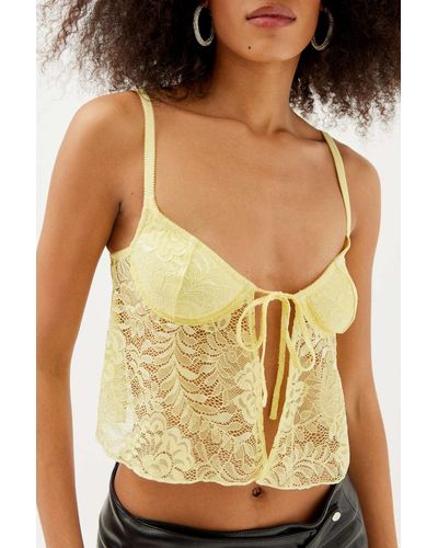 Out From Under Lace Flyaway Cami In Yellow,at Urban Outfitters - Black