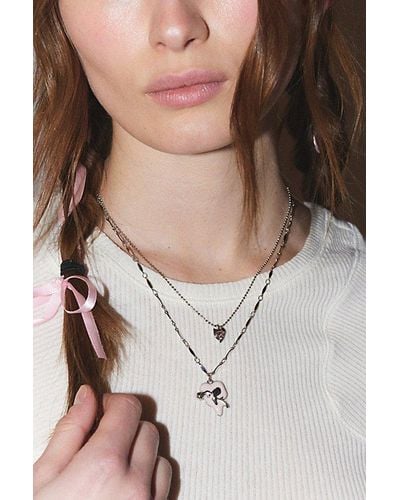 Urban Outfitters Enamel Rose Heart Charm Layered Necklace - Gray