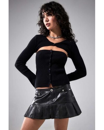 BDG Kara Coated Pleated Mini Skirt - Black