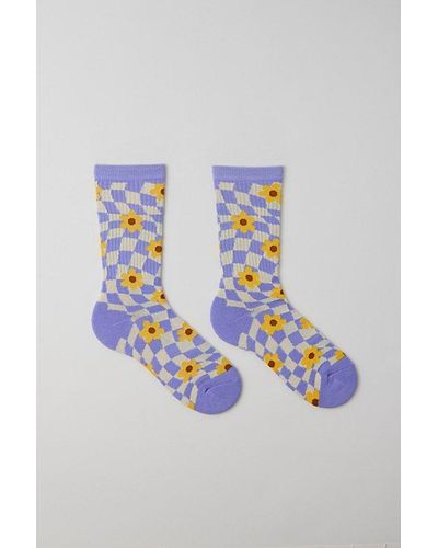 Urban Outfitters Warped Floral Crew Sock - Blue