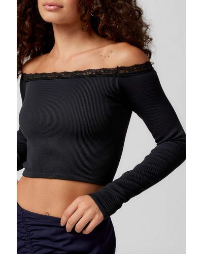 Out From Under Melani Seamless Lace-trim Top In Black,at Urban Outfitters