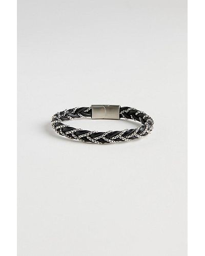Urban Outfitters Braided Leather & Stainless Steel Bracelet - Black