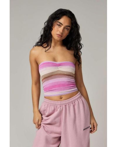 Out From Under Stripe Lace Bandeau Top - Pink