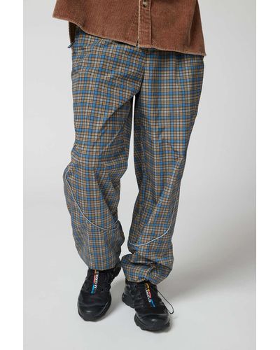 Urban Outfitters Uo Plaid Baggy Nylon Wind Pant In Blue,at - Gray