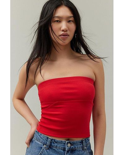 BDG Becca Ribbed Tube Top - Red