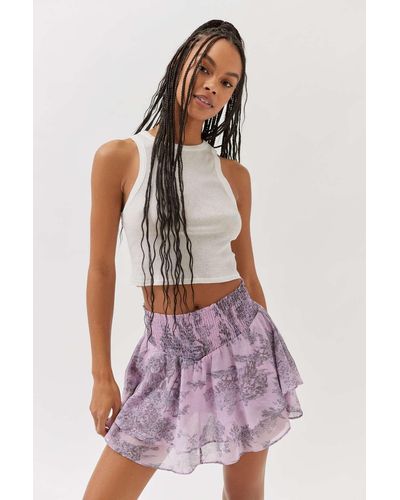 Urban Outfitters Uo Ciara Flowy Printed Skort In Lilac At - Purple