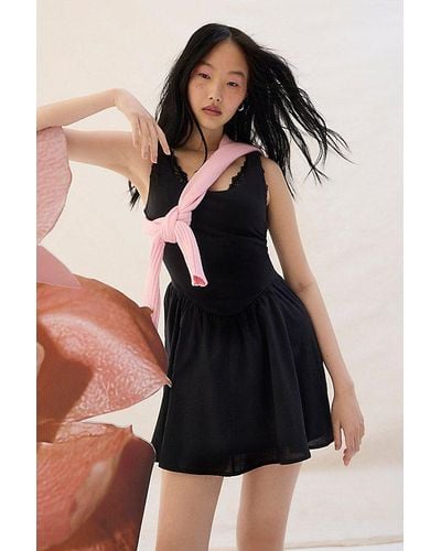 Urban Outfitters Uo Daphne Drop-Waist Mini Dress - Black