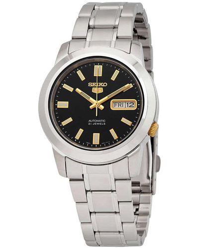 Seiko 5 Automatic Stainless Steel Black Dialwatch Snkk17 In Silver,at Urban Outfitters - Metallic