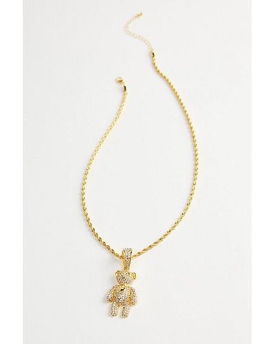 Urban Outfitters Iced Teddy Pendant Necklace - White