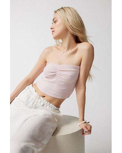 Urban Outfitters Uo Ruched Tube Top - Natural