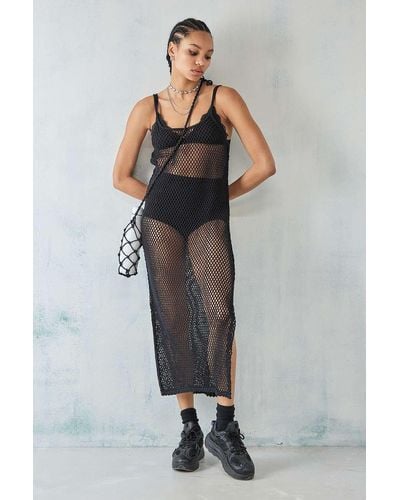 Urban Outfitters Uo Fishnet Knit Midi Dress - Black
