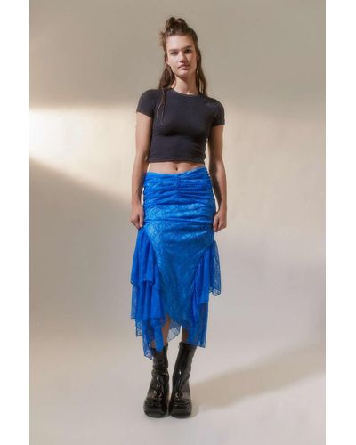 Urban Outfitters Uo Cj Lace Ruffle Midi Skirt - Blue