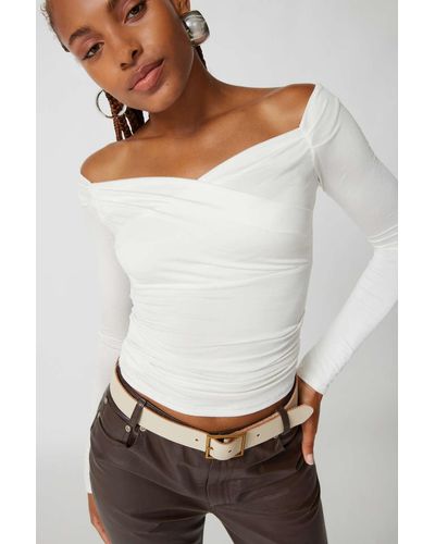 Urban Outfitters Uo Sandy Off-the-shoulder Long Sleeve Top In White,at - Gray