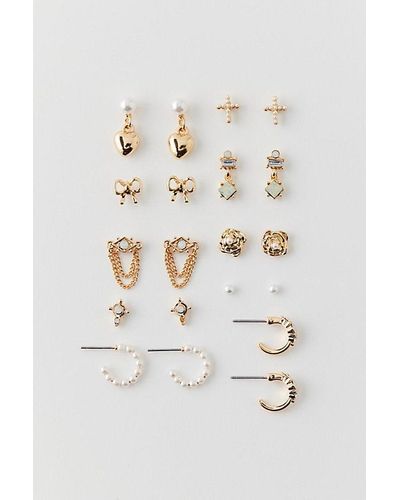Urban Outfitters Pearl Post & Hoop Earring Set - White