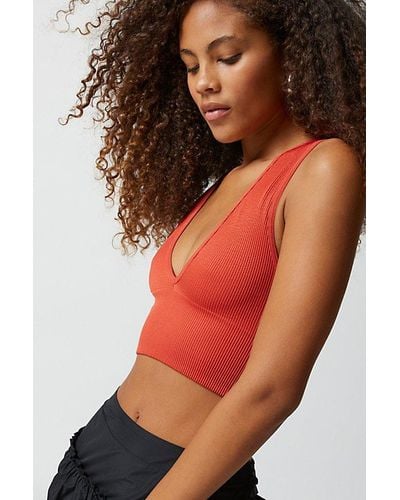 Out From Under Hailey Seamless Plunge Cropped Tank Top - Red