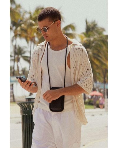 BDG Define Polo Short Sleeve Button-down Sweater In Ivory,at Urban Outfitters - White