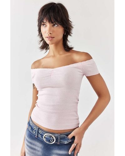 BDG Rhia Ribbed Off-the-shoulder Cap Sleeve Top - White