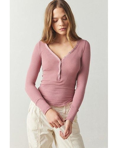 Out From Under Everyday Snap Henley Top - Pink