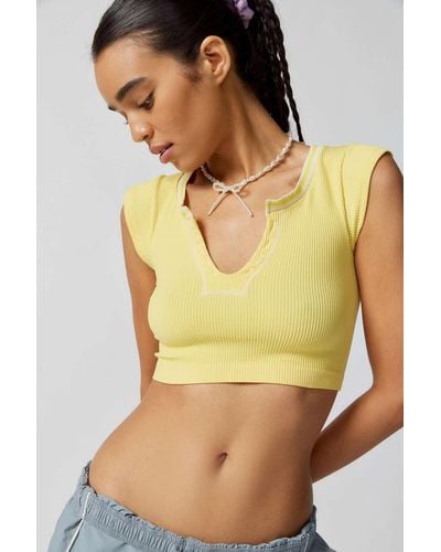 Out From Under Go For Gold Seamless Cropped Top In Yellow,at Urban Outfitters