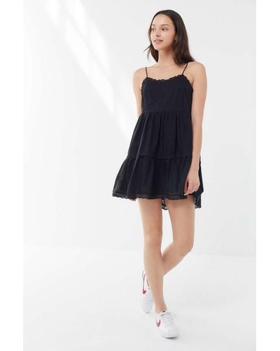 Urban Outfitters Uo Hanna Scallop Babydoll Mini Dress - Black