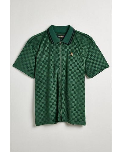 Teddy Fresh Checked Out Velour Zip Polo Shirt Top - Green