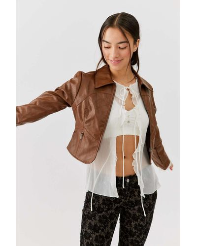 Urban Outfitters Uo Paige Faux Leather Cropped Jacket - Brown