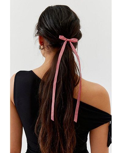 Urban Outfitters Long Gingham Hair Bow Clip - Black