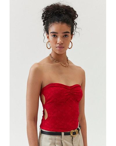 Urban Renewal Remnants Ruched Cutout Tube Top - Red
