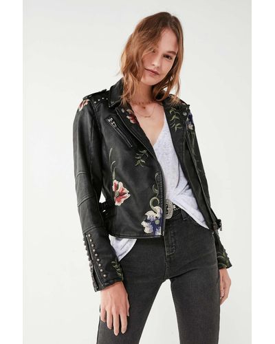 Blank NYC As You Wish Floral Embroidered Moto Jacket - Black