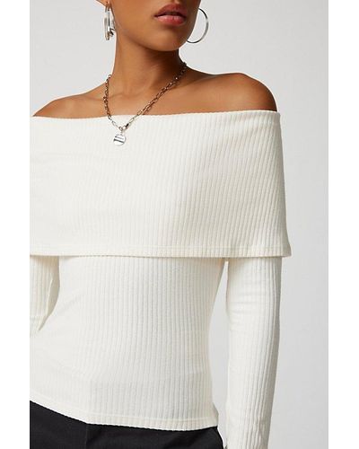 Urban Outfitters Uo Hailey Foldover Off-The-Shoulder Long Sleeve Top - Natural