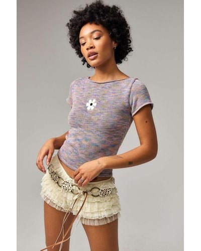 Urban Outfitters Uo Space-dye Flower Baby T-shirt Xs At - Grey