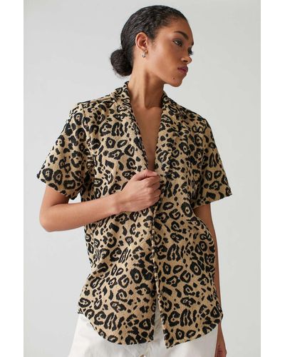 Oas Leopard Terrycloth Print Button-down Shirt - Brown