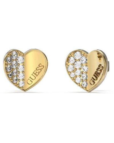 Guess Ladies Gold Plated Pave Heart Stud Earrings - Metallic