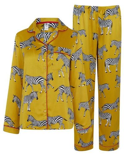 Chelsea Peers Satin Button Up Pyjama Set - Yellow