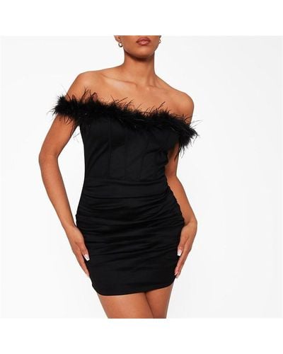 I Saw It First Faux Feather Corset Bodycon Mini Dress - Black