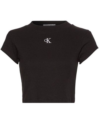 Calvin Klein Mono Rib Cropped T Shirt - Black