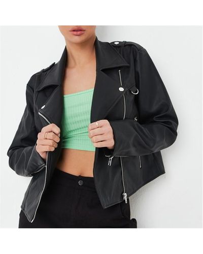 Missguided Faux Leather Boxy Biker Jacket - Black