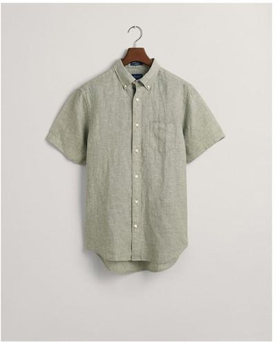 GANT Regular Fit Linen Short Sleeve Shirt - Grey