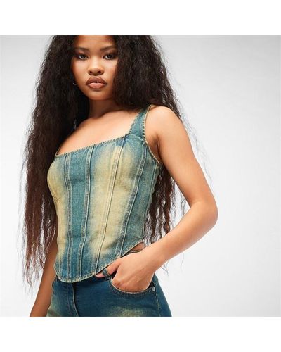 Missguided Co Ord Denim Corset Crop Top - Green