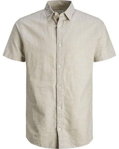 Jack & Jones Linen Blend Short Sleeve Shirt - Grey